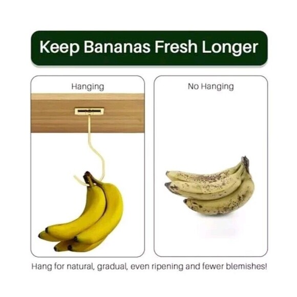 Folding Banana Hanger Hook - Banana Holder Under Cabinet, Self 2 Pack Gold - Picture 6 of 12